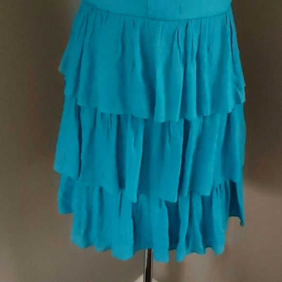 Turquoise Blue Fully Lined Dress with Layered Skirt Sz 9 - Picture 4 of 9